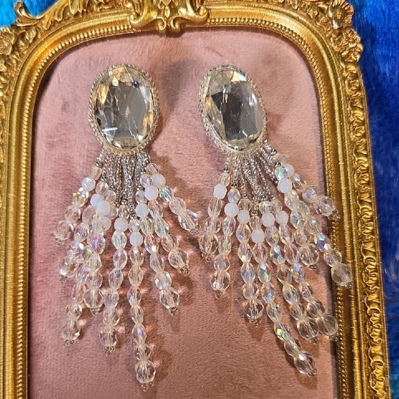 Hand Crafted Jewelry - Silver Crystal Dangle Earrings